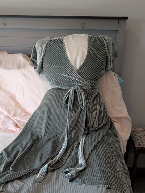 Baltic Born Andi Ribbed Velvet Wrap Maxi Dress - Sage Green - Size M